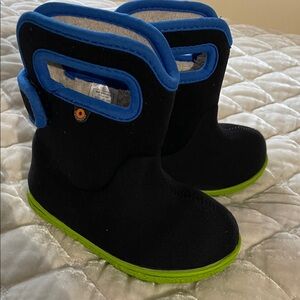 Bogs Kids Black Boots with Blue and Green Accents